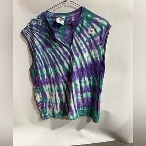#3421-Tie-Dye Sleeveless V-Neck Top - Purple & Green